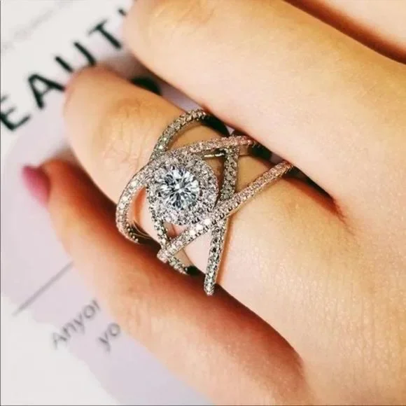 NEW 925 SILVER&ROSE GOLD DIAMOND CROSS RING - Picture 3 of 5